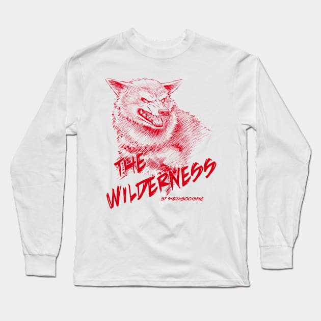 Wolf, The Wilderness- Red Design Long Sleeve T-Shirt by sketchbooksage